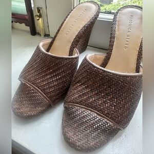 Veronica Beard Brown Woven Mules